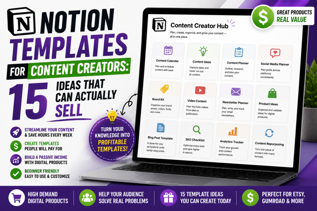 Notion Templates for Content Creators: 15 Ideas That Can Actually Sell