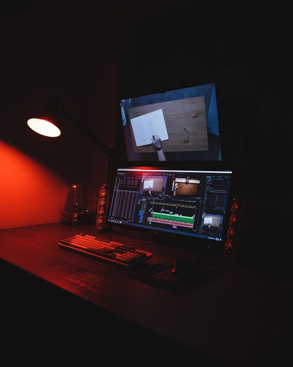 black and red laptop computer